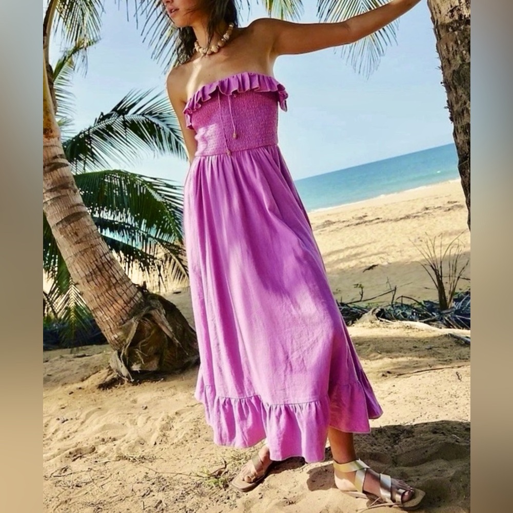 Free People Lush Life Linen Strapless Midi Dress NWOT